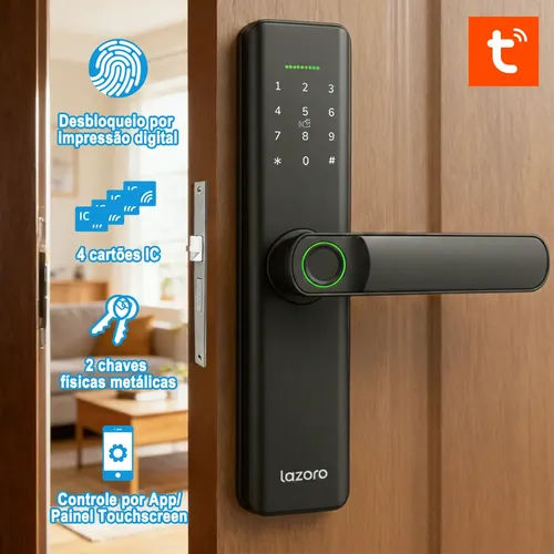 Fechadura Eletronica Digital Com Biometria, Senha, Cartão Ic  E Tuya App Bluetooth LAZORO