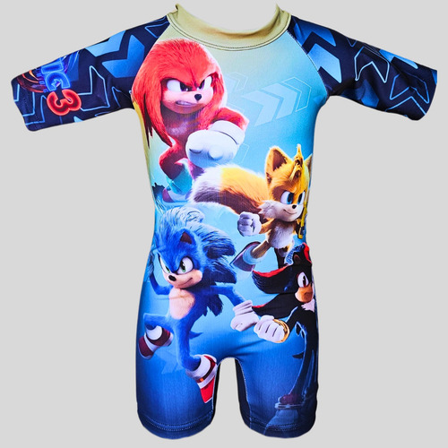 Traje De Baño Niño Completo Playa Sonic Azul Licra G 7-8 Años