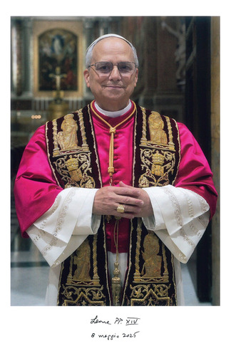 Quadro Papa Leão - Foto Oficial - Tela Canvas 30x44cm Luxo Moldura Branca