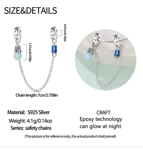 Cadena De Seguridad Plata S925. Para Charms, Foco Luminoso