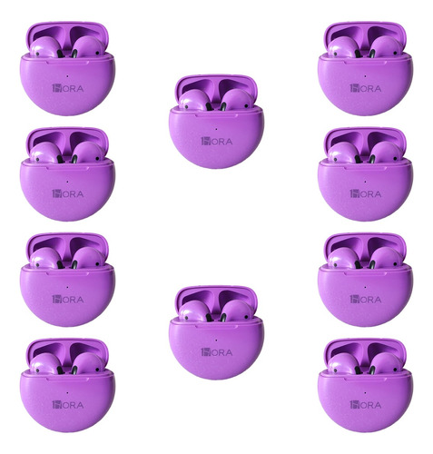 Kit 10 Audífonos Inalámbricos Bluetooth 1hora Morado Mayoreo