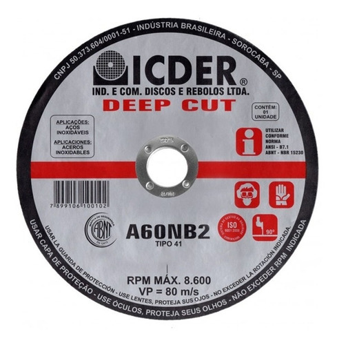 Disco De Corte - 4.1/2 X 7/8 - 2 Telas - Deep Cut - Icder