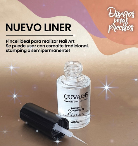 Imagen 2 de 10 de Esmalte Con Pincel Liner Deco Nail Art Uñas 6ml Cuvage