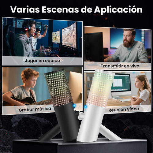 Microfono Usb Condensador Negro Con Botón De Silencio Ajuste De Volumen Modo De Reducción De Ruido Rgb Patrón Cardioide 192khz 24bit Para Podcast Gamer Grabación De Música Pc Ps4 Ps5 Hzero