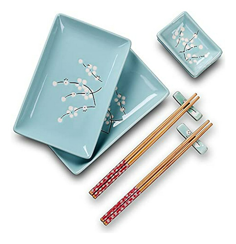 Juego De Platos De Sushi De Porcelana Azul De Estilo Japonés