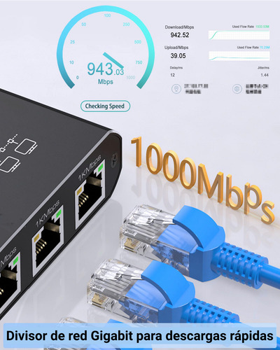 Adaptador Ethernet Red Gigabit Divisor Rj45 1 En 4 1000mbps