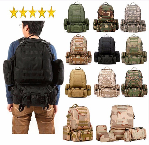 Imagen 5 de 8 de Mochila Táctica Militar Negra 55 Litros Desmontable Mli Zoo