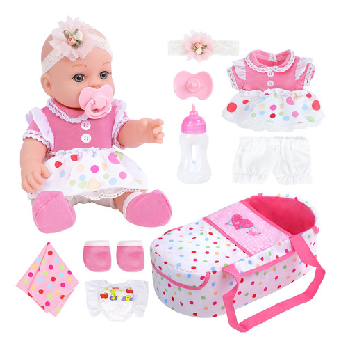 Dontno Muñeca Bebé Reborn Métrica 30 Cm Cama Moisés Accesori