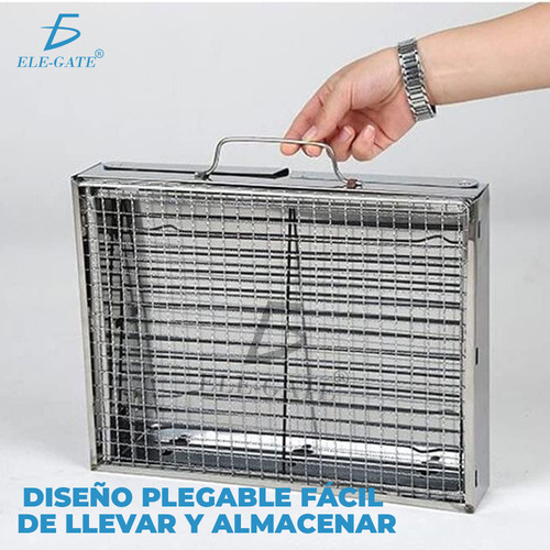 Mini Parrilla Carbón Portátil Plegable Acero Inoxidable Ele-Gate HOG.146 Color Gris 27.5 x 35 cm