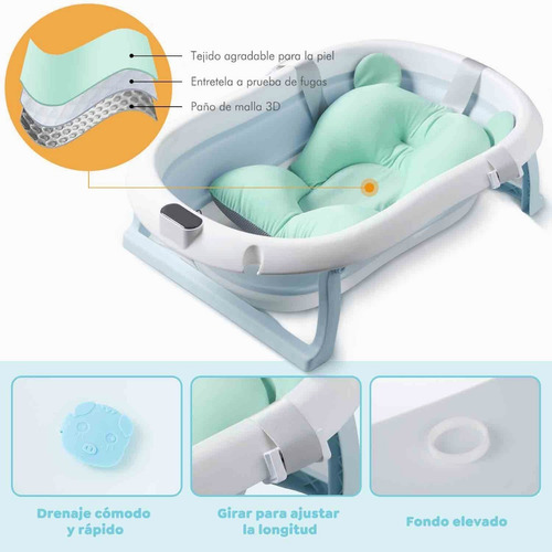 Bañera Tina Plegable Con 2 Cojín Para Bebés Recién Y Nacidos