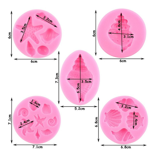 5pcs Molde De Silicona Concha Fondant Resina Estrella De Mar