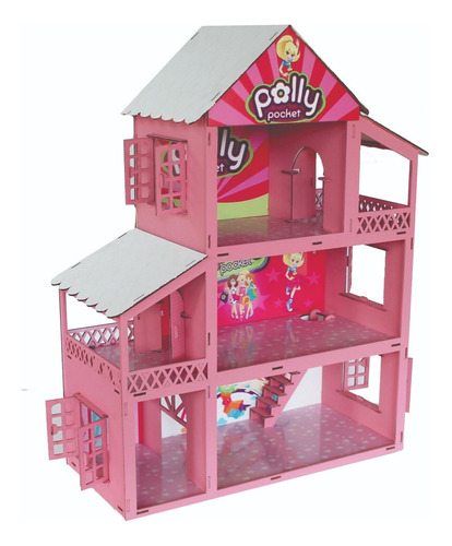 Casa Casinha Rosa Adesivada Para Boneca Polly E 44 Móveis