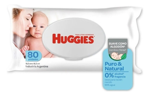 Toallas Húmedas Huggies Puro Y Natural X 80 Caja X 12