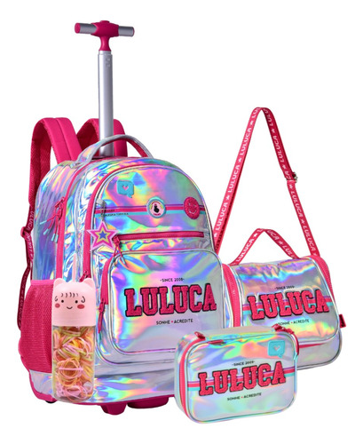 Kit Mochila Luluca Rodinha Escolar Feminina + Brinde