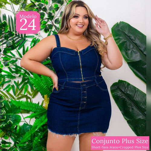 Conjunto Jeans Plus Size Short+blusa Look Grande Colecao 15