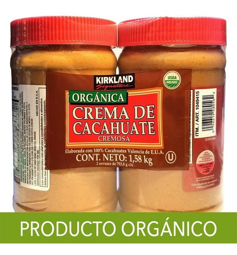 Kirkland Signature Crema De Cacahuate Orgánica 2 Pzas 793.8g