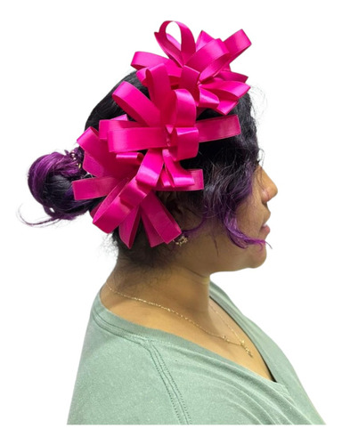 Moño Trenza Tocado Floral Para Baile Regional Típico Color Rosa Mexicano