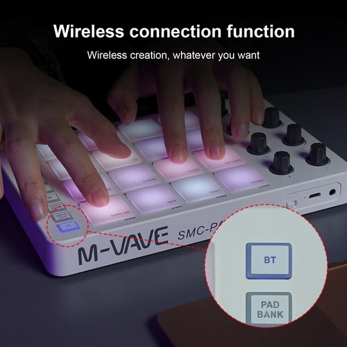 Controlador Sem Fio M-vave Smc-pad Midi Com 16 Pads, Branco
