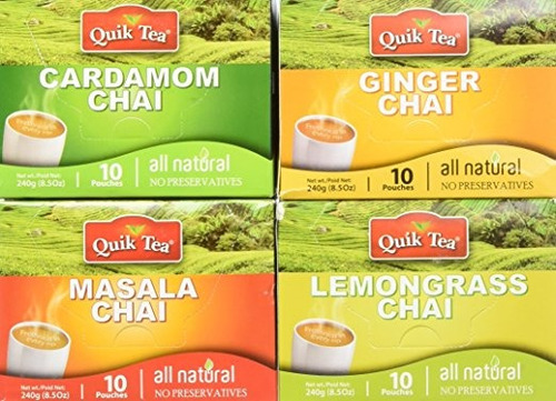 Quiktea Té Chai Latte 4 Sabor Variety Pack, Cardamomo / Masa