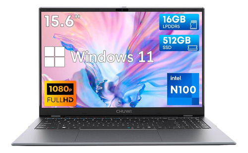 porta lap top  Chuwi GemiBook Plus plateada 15.6"  , Intel N100  16GB de RAM 512GB SSD, Intel UHD Graphics 1920x1080px Windows 11 Home Color gris