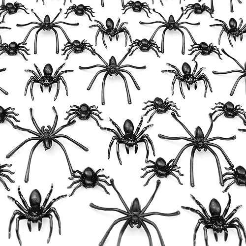 Realistic Halloween Plastic Spiders 120 Pcs, 3 Sizes Fa...