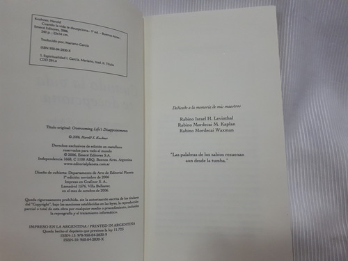 Imagen 6 de 7 de Cuando La Vida Te Decepciona Harold Kushner Emece Editores
