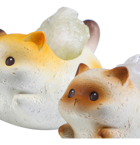 2 Minifiguras De Gato, Estatua De Gato Marrón Y Amarillo