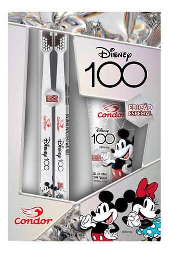 Kit Disney 100 Anos - Gel Dental + 2 Escovas Dentais Condor