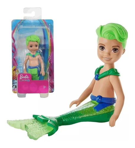 Muñeco Barbie Chelsea Sirena Fantasy Color Verde Con Cola