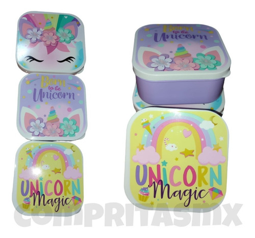 Contenedor Comida Apilable 3 Pzs Niña Unicornio Lonche 