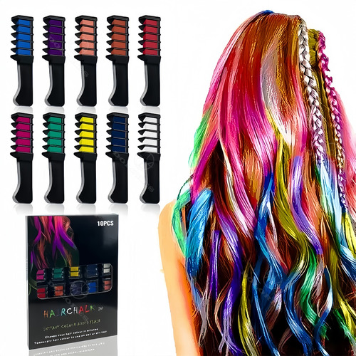 Tintes Cabello Fantasia Temporales Tiza Peine 10 Colores Kit