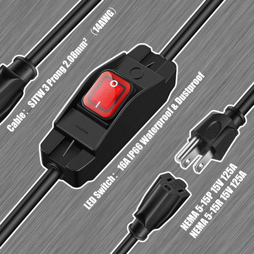 Cable De Extensión De 3 Clavijas Compatible Con Interruptor