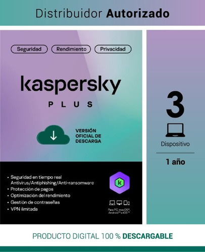 Kaspersky Plus 3 Usuarios 1 Año