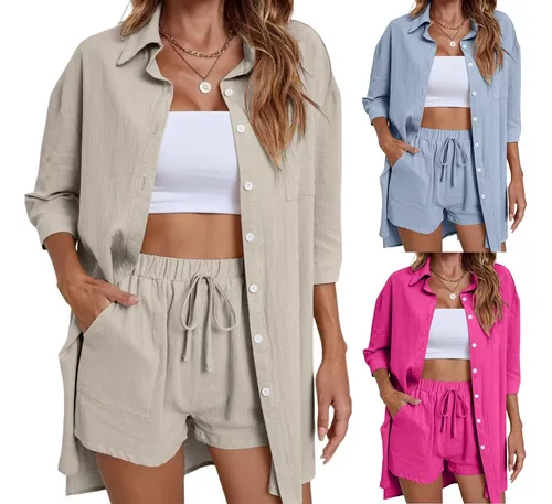 Pantalon corto con camisa mujer shop
