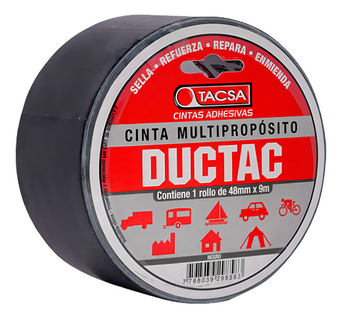 Cinta Multiproposito Tacsa Ductac Tape 48 Mm X 9 Mts Color Negro