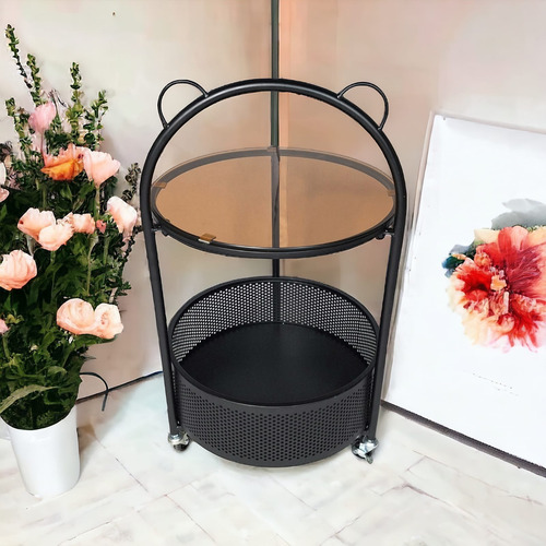 Mesa De Servicio Vidrio Dos Niveles Ruedas Con Seguro