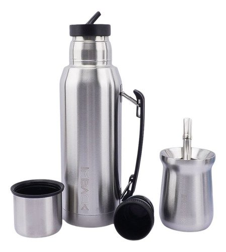 Set Termo 1 Litro Mate Bombilla 2 Picos Acero Inoxidable