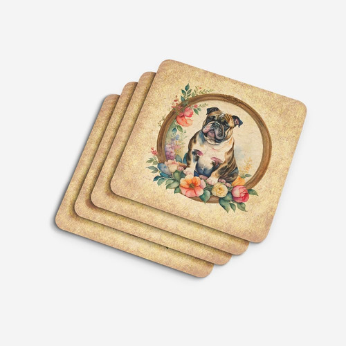 Posavasos De Espuma Con Bulldog Inglés Y Flores