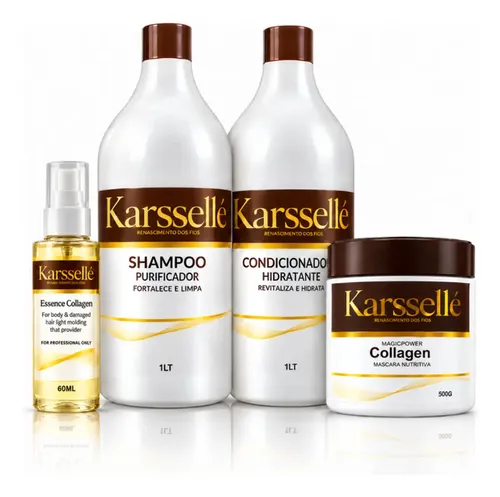 Kit Karssellé Shampoo 1l + Condicionador 1l + Máscara 500g + Óleo 60ml