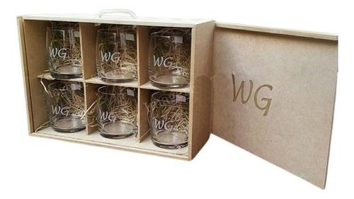 Set Caja Con 6 Vasos De Whisky Grabado Laser Personalizado