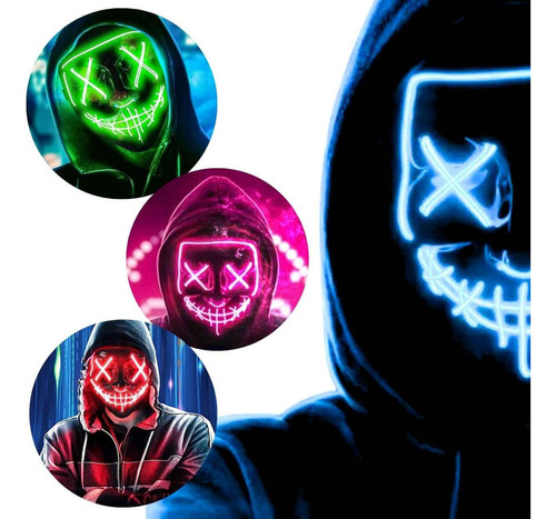 Máscara Led Cosplay Halloween Diferentes Fases Máscara Neon Cor Azul-escuro