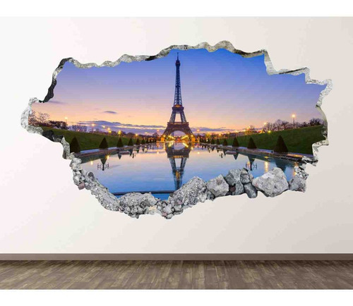 Vinilo 3d Pared Rota Torre Eiffel Paris Decoración