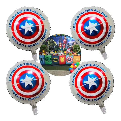 Set 4 Globo Metalizado Personaje 45cm Escudo Capitan America