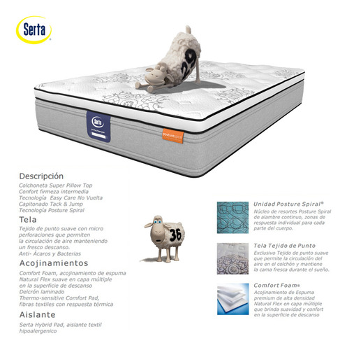 Colchón Serta King Size Cronos + 2 Almohadas Memory Foam Gel