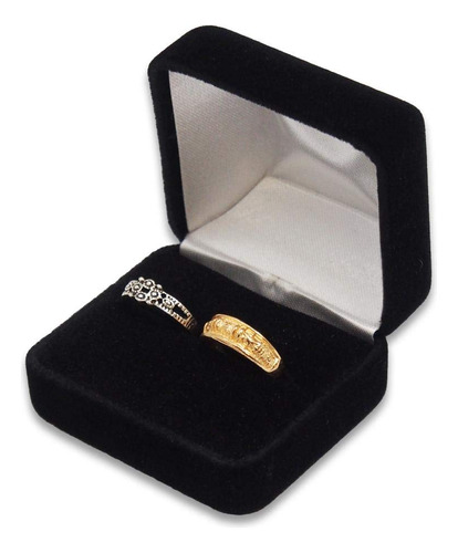 Cutebox Classic Black Velvet Metal Caja Doble Anillo