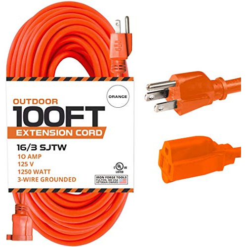 100 Ft Orange Extension Cord - 16/3 Sjtw Heavy Duty Out...