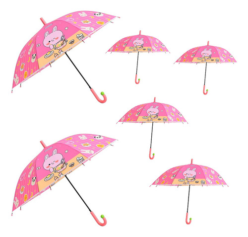 Paraguas Infantil De 6 Pcs Goma Eva Mango Largo Con Silbato Color Rosa