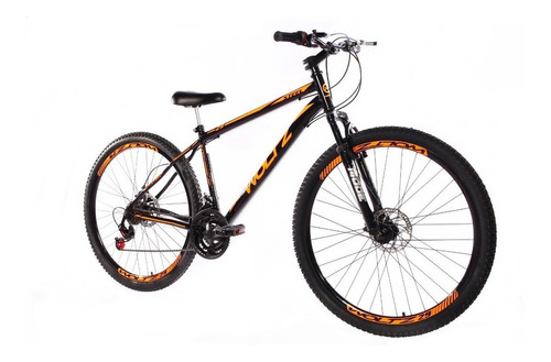 Mountain bike Woltz Steel Suspensão aro 29 17" 21v freios de disco mecânico câmbios Yamada cor preto/laranja