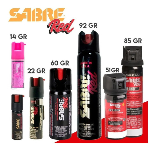 Imagen 5 de 10 de Gas Pimienta Sabre Red 22 Gr Paralizante Usa Defensa