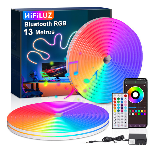 Hifiluz Tiras De Neón Flex Rgb 13m 127v Ip68 Impermeable App Control Luces Led Luz Para Cuarto Tv Bar Habitación Gaming Fiesta Sincronización De Música Diy